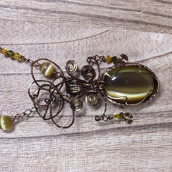 Copper Wire Wrapped Stone Pendant - Picture 2 of 7